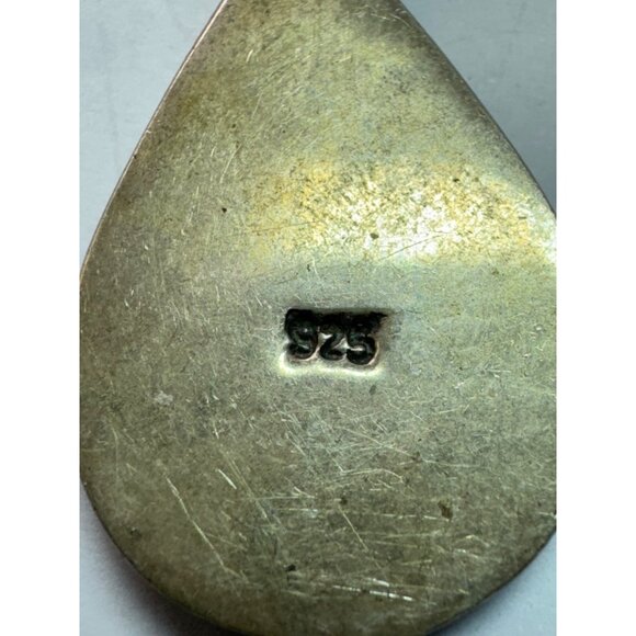 Estate Sterling Silver 925 Mosaic Teardrop Pendant Pink Shell Inlay 10.7g - Picture 5 of 8